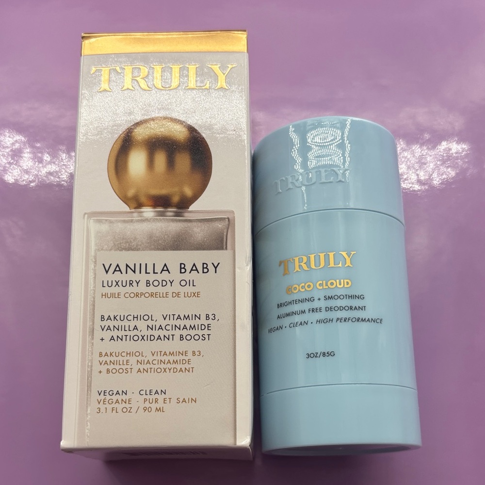 TRULY vanilla baby body oil and coco cloud deodorant NEW sealed